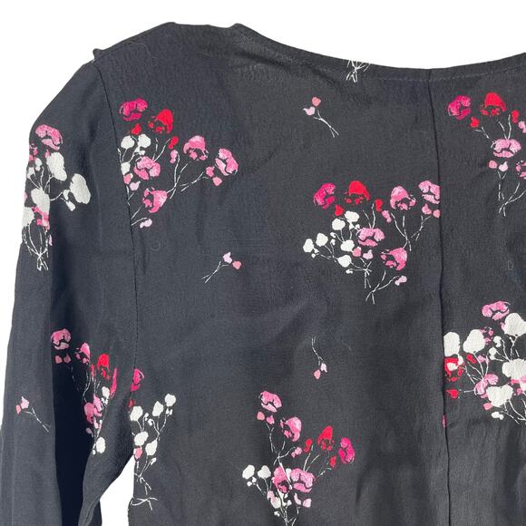 Express Floral Printed Ruffle Faux Wrap Mini Dress Black Size XS - Picture 6 of 7